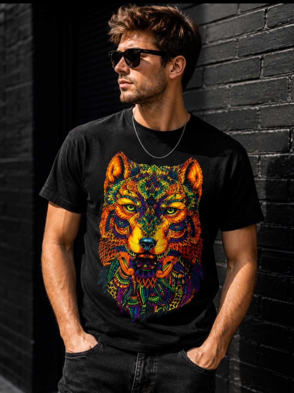 Yazbek Wolf Graphic Tee Black Psychedelic Mens M